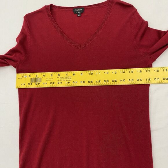 Talbots Merino Wool Sweater Womens Medium Red Pullover V Neck Preppy Minimalist - Picture 7 of 8